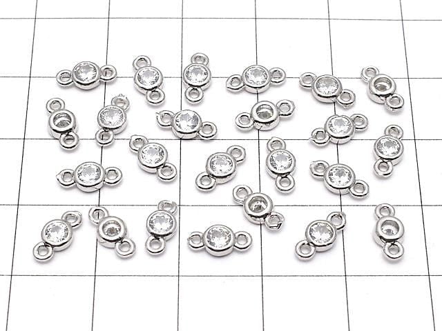 Metal CZ Round Faceted Charms, Both Sides, 8x4x2mm, Silver, 5 Pieces