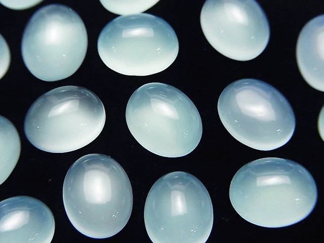 [Video] High Quality Sea Blue Chalcedony AAA Oval Cabochon 10x8mm 5pcs