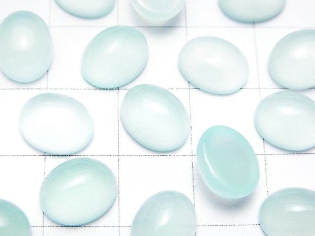 [Video] High Quality Sea Blue Chalcedony AAA Oval Cabochon 10x8mm 5pcs