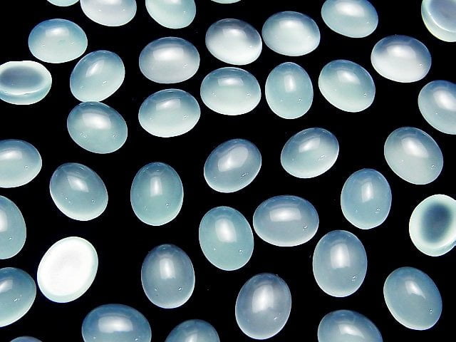 [Video] High Quality Sea Blue Chalcedony AAA Oval Cabochon 10x8mm 5pcs