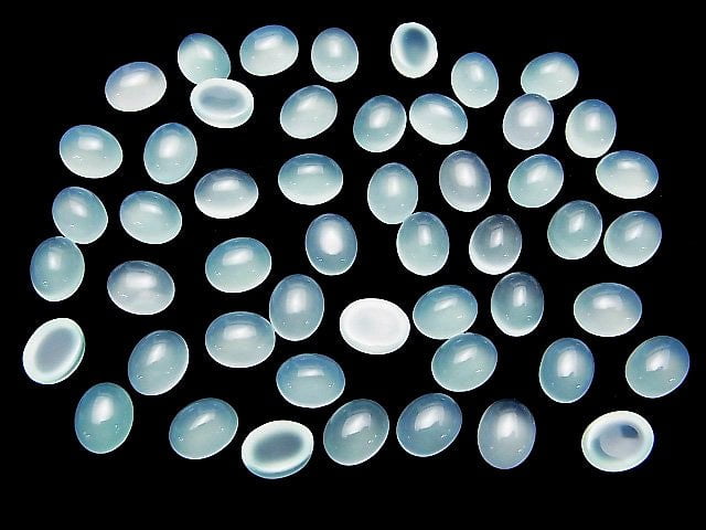 [Video] High Quality Sea Blue Chalcedony AAA Oval Cabochon 10x8mm 5pcs