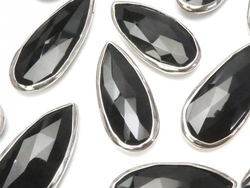 Bezel Setting, Faceted Briolette, Onyx, Pear Shape Gemstone Beads