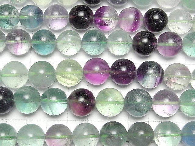 [Video] Multicolor Fluorite AA + Round 14 mm (-13 mm) half or 1 strand beads (aprx.15 inch / 36 cm)