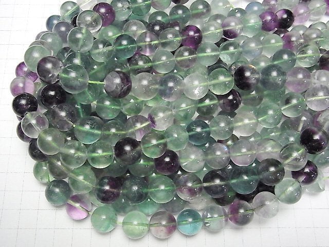 [Video] Multicolor Fluorite AA + Round 14 mm (-13 mm) half or 1 strand beads (aprx.15 inch / 36 cm)