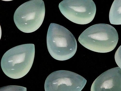 [Video] Sea Blue Chalcedony AAA Pear shape Cabochon 14x10mm 3pcs