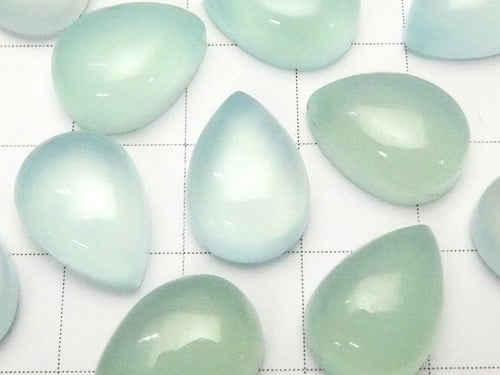 [Video] High Quality Sea Blue Chalcedony AAA Pear shape Cabochon 14x10mm 4pcs