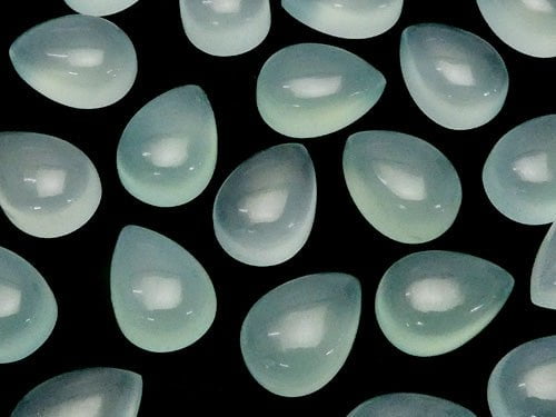 [Video] High Quality Sea Blue Chalcedony AAA Pear shape Cabochon 14x10mm 4pcs