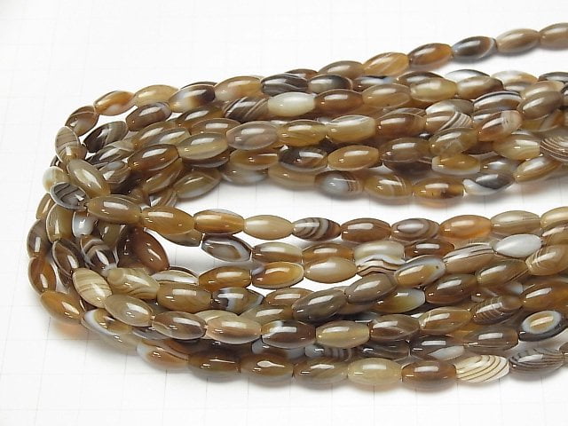 Brown Stripe Agate Rice 12x6x6mm 1strand beads (aprx.15inch / 36cm)