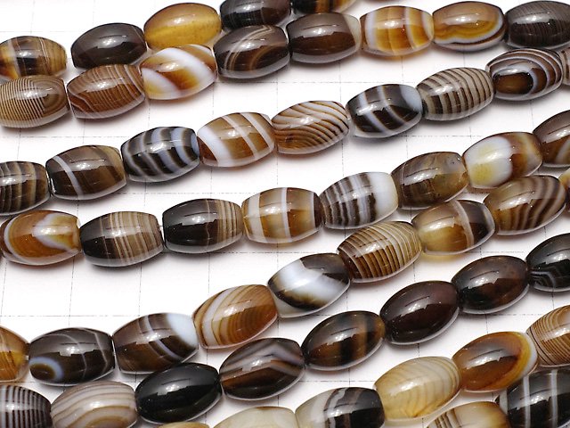 [Video]Brown Stripe Agate Rice 12x8x8mm 1strand beads (aprx.15inch/36cm)