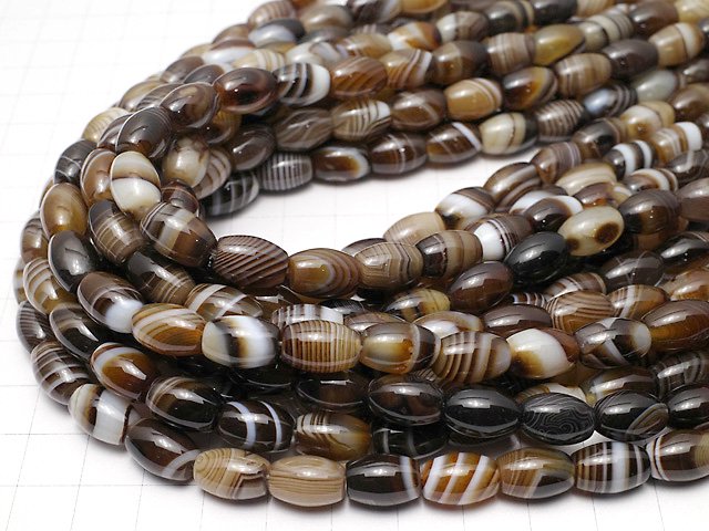 [Video]Brown Stripe Agate Rice 12x8x8mm 1strand beads (aprx.15inch/36cm)