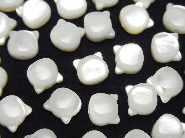 [Video] White Shell (Silver-lip Oyster) AAA Cat Motif 7x6.5mm [Drilled Hole] 1pc