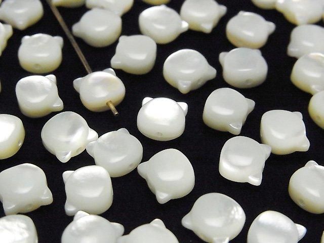 [Video] White Shell (Silver-lip Oyster) AAA Cat Motif 7x6.5mm [Drilled Hole] 1pc