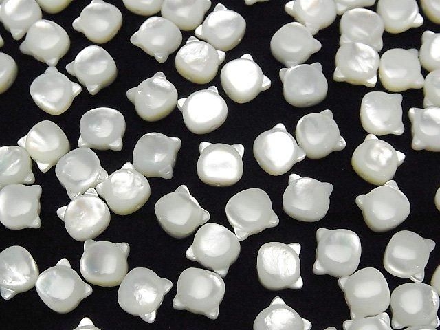[Video] White Shell (Silver-lip Oyster) AAA Cat Motif 7x6.5mm [Drilled Hole] 1pc