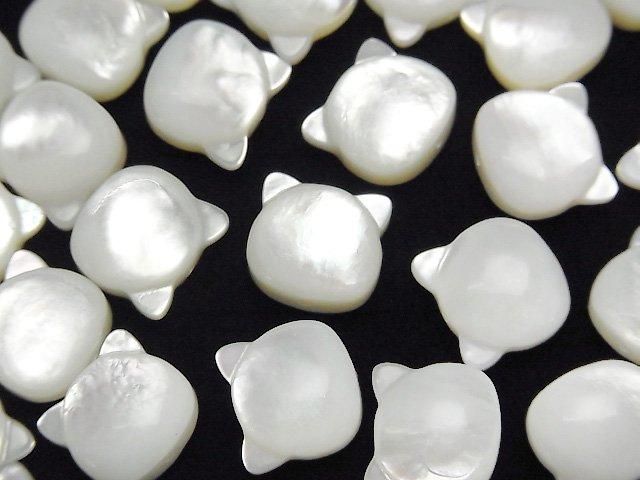 [Video] White Shell (Silver-lip Oyster) AAA Cat Motif 10x9mm [Drilled Hole] 1pc