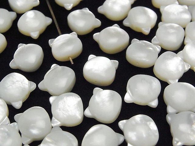 [Video] White Shell (Silver-lip Oyster) AAA Cat Motif 10x9mm [Drilled Hole] 1pc