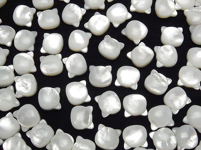 [Video] White Shell (Silver-lip Oyster) AAA Cat Motif 10x9mm [Drilled Hole] 1pc