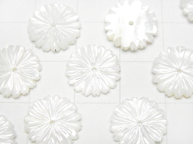[Video] High Quality White Shell (Silver-lip Oyster) AAA Flower (Margaret) [8mm][10mm][12mm] Center Hole 4pcs