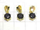 High Quality Black Sapphire AAA Round Faceted 7x6x4mm Pendant 18KGP 1pc
