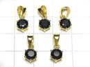 High Quality Black Sapphire AAA Round Faceted 7x6x4mm Pendant 18KGP 1pc