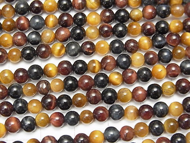 1strand $8.79! High quality Tiger's Eye AAA 3 color mix Round 4mm 1strand beads (aprx.15inch / 38cm)
