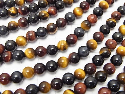 High quality Tiger's Eye AAA 3 color mix Round 6 mm half or 1 strand beads (aprx.15 inch / 38 cm)