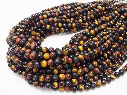 High quality Tiger's Eye AAA 3 color mix Round 6 mm half or 1 strand beads (aprx.15 inch / 38 cm)