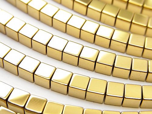 1strand $5.79! Hematite Cube 3x3mm x 3mm gold coating 1strand (aprx.15inch / 38cm)