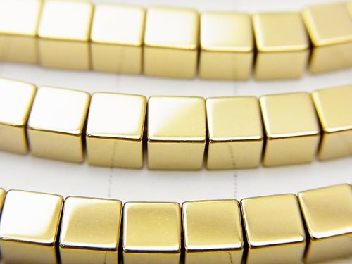 1strand $5.79! Hematite Cube 3x3mm x 3mm gold coating 1strand (aprx.15inch / 38cm)