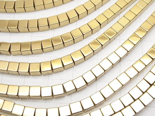 1strand $5.79! Hematite Cube 3x3mm x 3mm gold coating 1strand (aprx.15inch / 38cm)