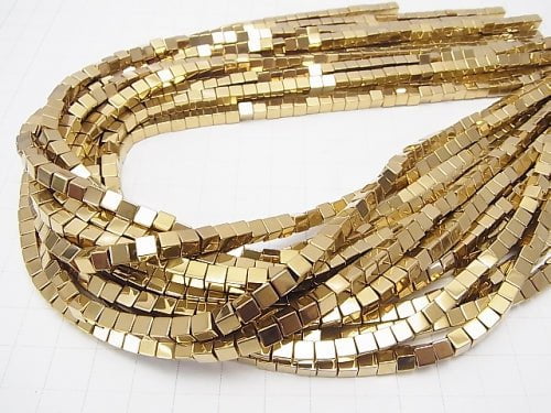 1strand $5.79! Hematite Cube 3x3mm x 3mm gold coating 1strand (aprx.15inch / 38cm)