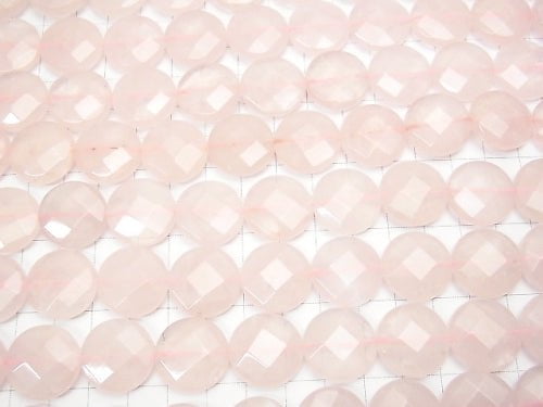 Madagascar Rose Quartz AA ++ Faceted Coin 18 x 18 x 6 mm half or 1 strand beads (aprx.15 inch / 37 cm)