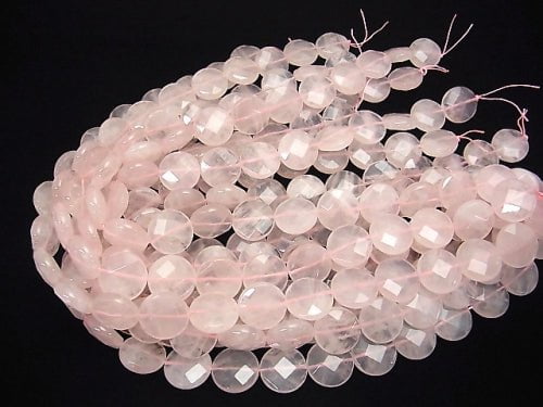 Madagascar Rose Quartz AA ++ Faceted Coin 18 x 18 x 6 mm half or 1 strand beads (aprx.15 inch / 37 cm)