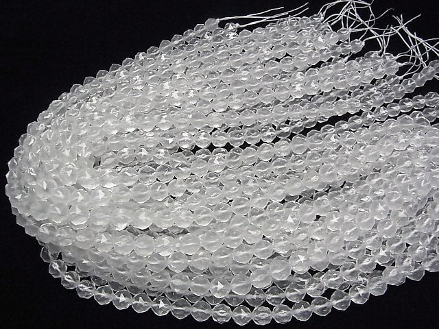 [Video]High Quality! Milky Quartz AAA Star Faceted Round 8mm 1/4 or 1strand beads (aprx.15inch/38cm)