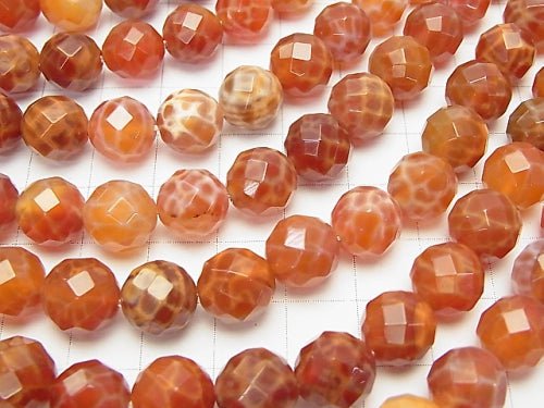 Fire Agate 64 Faceted Round 10 mm half or 1 strand beads (aprx. 15 inch / 38 cm)