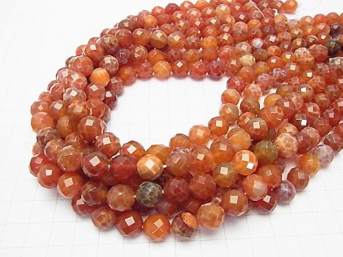 Fire Agate 64 Faceted Round 10 mm half or 1 strand beads (aprx. 15 inch / 38 cm)