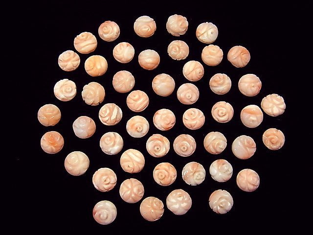 Natural color pink - White Coral AAA - Rose 6 - 7 mm [Half Drilled Hole] 4 pcs $19.99