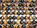 [Video]Tiger's Eye AAA 3 color mix 128Faceted Round 8mm half or 1strand beads (aprx.15inch/38cm)