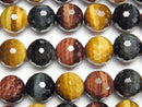 [Video]Tiger's Eye AAA 3 color mix 128Faceted Round 10mm half or 1strand beads (aprx.15inch/38cm)