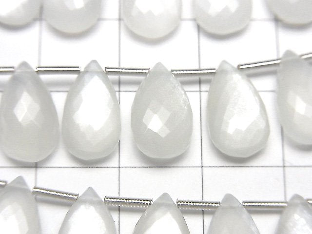 MicroCut High Quality White Moonstone AAA Pear shape Faceted Briolette 1strand (8pcs )