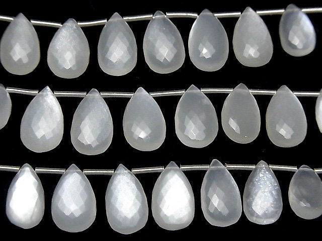 MicroCut High Quality White Moonstone AAA Pear shape Faceted Briolette 1strand (8pcs )