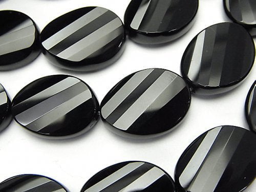 Onyx, Oval, Twist Gemstone Beads