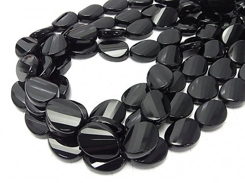 Onyx  Twist Faceted Oval 20x15x7mm half or 1strand beads (aprx.15inch/36cm)