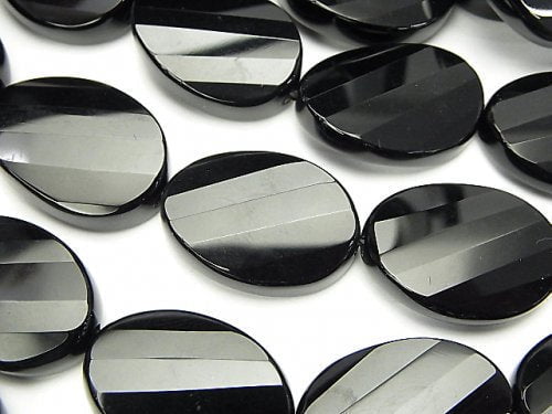 Onyx, Oval, Twist Gemstone Beads