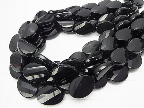 Onyx  Twist Faceted Oval 25x18x7-8 half or 1strand beads (aprx.14inch/35cm)