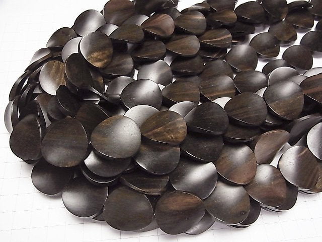 Ebony Wood Twist Coin 25x25x6mm 1strand beads (aprx.14inch/34cm)