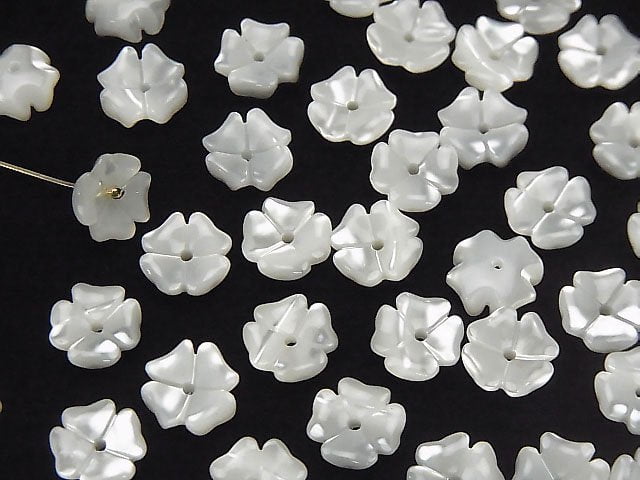 [Video] High quality White Shell (Silver-lip Oyster) AAA Flower [6 mm] [8 mm] [10 mm] Center hole 4 pcs $3.19