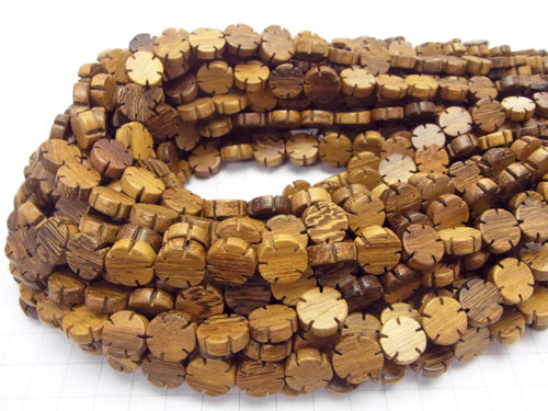 1strand $4.79! Wood Beads Flower Shape 12 x 12 x 4 mm 1strand beads (aprx.15 inch / 38 cm)