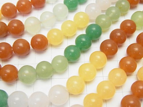 Mixed Stone (5 types) Round 10 mm half or 1 strand beads (aprx.15 inch / 38 cm)