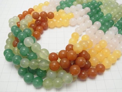 Mixed Stone (5 types) Round 10 mm half or 1 strand beads (aprx.15 inch / 38 cm)