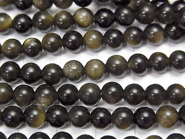 [Video] 1strand $6.79! Golden Sheen Obsidian AAA + Round 6mm 1strand beads (aprx.15inch / 36cm)